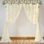 10ft x 10ft Ivory Tulle Photo Backdrop Curtain with Lights String for Parties Wedding Sheer Ivory Curtain Backdrop for Birthday Party Bridal Shower Photo Booth Photography Background Decorations - Image 6