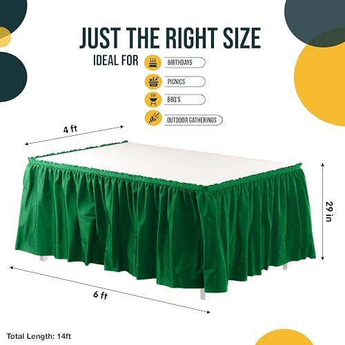 Exquisite Ruffle Table Skirt Emerald Green 6 Pack 14 Ft Long Table Skirts for Rectangle Tables 6ft Plus or Round Tables Skirts with Adhesive Strip for Gender Reveal Decor & Happy Birthday Parties - Image 4