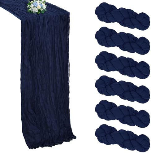 6 Pack Navy Blue Cheesecloth Table Runner 10Ft 23 x 120 Inch by RestfulGlow
