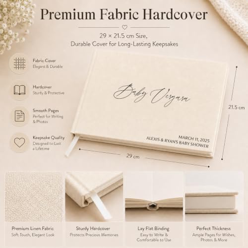 Personalized Linen Baby Shower Guest Book, Custom Photo Album 29 x 21.5 cm - Image 3