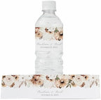 Personalized Water Bottle Labels with Choice of 30 Flower Styles - Choose Font and Pre-Made Phrases or Design Custom Text - LABELS ONLY (030 Neutral Boho Flowers, 2 inch (8.5x2")) by ThePaperedWedding