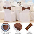 Brown Chair Sashes 50 Pack Spandex Brown Sashes for Chairs Covers Universal Stretch Chair Sashes Band with Heart Buckle Slider for Wedding Banquet Party Decorations - Image 3