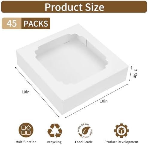 Moretoes 45pcs Pie Boxes 10 Inch, Auto-Popup Bakery Boxes with Window, - Image 2