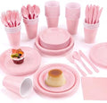 Aodaer 400 Pieces Pink Party Supplies Disposable Dinnerware Set Include Plastic Plates Cups Knives Forks Spoons Paper Napkins for Birthday Wedding Graduation Parties, Serve 50 Guests by Aodaer