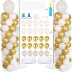 2 Sets Adjustable Balloon Column Stand Kit with Bases（ Sand White Gold） by Naozinebi