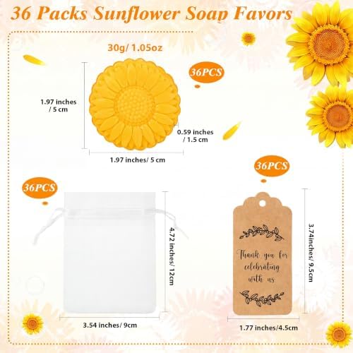 Demissle 100 Sets Wedding Party Favors Sunflower Soap Favors for Guests with Thank You Tag Gift Pouches Sunflower Party Supplies for Adults Return Gift Bridal Shower Baby Shower Decorations - Image 2