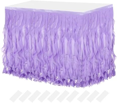 MECCANIXITY 14ft Light Purple Tutu Table Skirt, Tulle Curly Willow Table Skirt for Rectangle Tables, Ruffle Table Skirt for Birthday Wedding Gender Reveal Party by MECCANIXITY