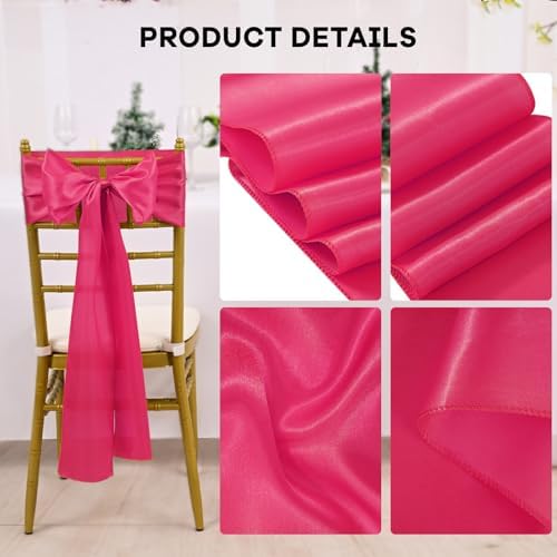 fani Hot Pink Satin Chair Straps Bows,60 PCS 7x108 Inch,Chair Sash - Image 3