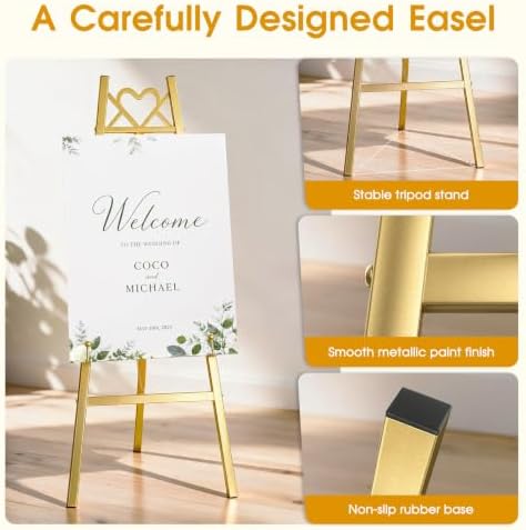 47''Gold Easel Stand for Wedding Sign, Heavy Duty Display for Art & Posters - Image 4
