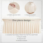 1 Pack Ivory Table Clothes for 8 Foot Rectangle Tables, One-Piece Wrinkle Resistant Stretch Spandex Table Covers with Skirt for Event Banquet Wedding Birthday Party - Image 2