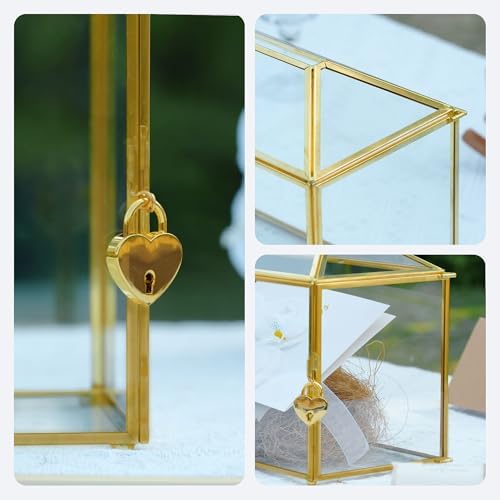 12.6" x 5.9" x 9" Wedding Cards Box with Slot and Lock, Glass Card Holder for Party Reception, Centerpiece, Home Decorative, Gold (Glass Box Only) Slot Length 7.3 Inches - Image 6
