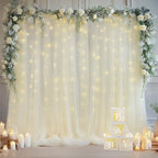 10×10ft Cream White Tulle Backdrop Curtain with Lights String for Parites, Sheer Photo Curtain Backdrop Drapes for Wedding Party Photography Backgrounds - Image 5