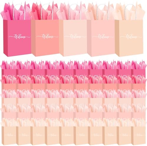Kolldenn 50 Set Gradient Pink Small Welcome Gift Bags Bulk & Tissue Paper by Unknown