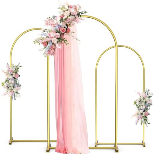 Arch Backdrop Stand Set of 3 (7.2FT,6.6FT,6FT), Gold Arch Stand by Unknown