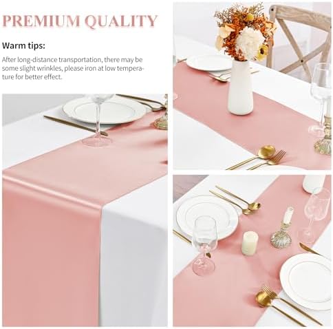 Pesonlook 24 Pack Rose Gold Satin Table Runners for Wedding 12 x 108 Inch Long Table Runners for Rectangle Round Tables, Smooth Table Runner Birthday Party Banquets Decoration - Image 4