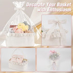 OIAHOMY Gift Basket with Long Handles, Large Woven Baskets for Gifts with Gift Bag, Ribbons and Lace, Cotton Rope Storage Basket for Birthdays, Baby Showers, Picnic, Wedding DIY Presents 19L - White - Image 7