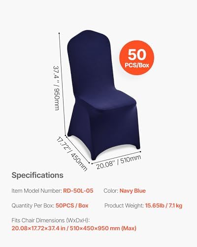 VEVOR Chair Covers, Polyester Spandex Chair Cover, Stretch Slipcovers for Wedding Party Dining Banquet Flat-Front Chair Covers (Navy Blue-a, 50PCS) - Image 7