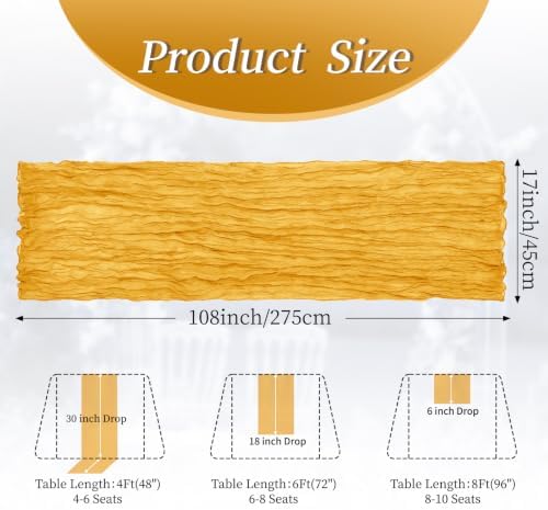 20 Pack Gold 17 x 108 Inch Cheesecloth Table Runner - Boho Gauze Sheer Fabric for Wedding Baby Shower Party Home Decor - Image 2