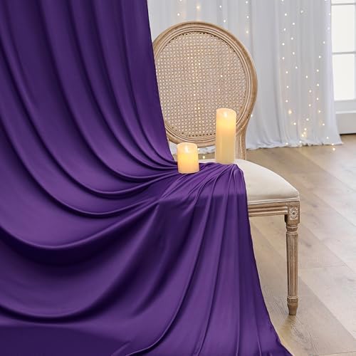 10×14 ft Purple Wrinkle Free Backdrop Curtain, Soft Silky Polyester Wedding Drapes 2 Panels 14ft Height Photo Backdrop Curtains for Parties Birthday Baby Shower Photography Background Cloth - Image 6