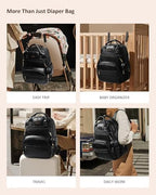 ROSEGIN Premium Vegan Leather Diaper Bag Backpack with Waterproof Changing Pad, Reinforced Zippers & Odor-Free, 20 Pockets Pro Organizer, Fits 15.6" Laptop, Stroller Straps, Baby Bag for Mom, Black - Image 5