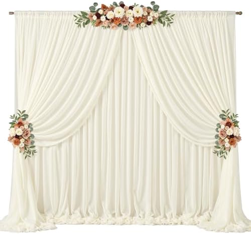 20ft x 10ft Ivory Backdrop Curtain Drapes, Wrinkle-Free Sheer Chiffon Fabric Photo Background Panels for Wedding Arch Party Ceremony Stage Photography Decorations by WishCare