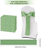 fani Sage Green Satin Chair Straps Bows,120 PCS 7x108 Inch,Chair Sash - Image 2