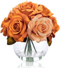 Artificial Flowers in Vase with Faux Water, Burnt Orange Rose Arrangement by WELLKNOWN