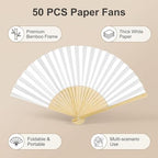 50 Pcs White Paper Fans Paper Hand Fan- Handheld Paper Folded Fan for Wedding Party and Home Decoration - Image 5