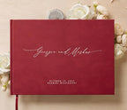 MUUJEE Personalized Guestbook in Red - Premium Custom Modern Guest Book for Wedding Reception, Birthday Party or Events w/Bookmark Blank Pages for Signing 11.5 x 8.5 inches - Image 2