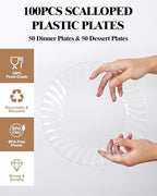YOUBET 100PCS Clear Scalloped Plastic Plates for Wedding Party - Image 5