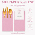 100Pcs Light Pink Napkins Disposable Linen Feel Dinner Paper Napkins with Built-in Flatware Pocket, Airlaid Paper Pre-Folded Napkins for Silverware Baby Shower Wedding Birthday Party - Image 5