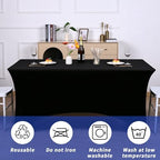 Fixwal 12 Pack 6FT Black Tablecloth Rectangle Spandex Fitted Table Cover - Image 5