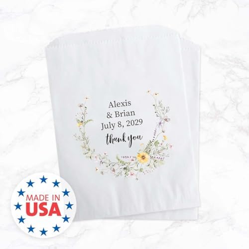 Canopy Street Personalized Wildflower Treat Bags / 50 Custom Event Dessert Bags / 5 3/4" x 8" Floral Cookie Holder Wedding Anniversary Favor/Made In The USA - Image 6