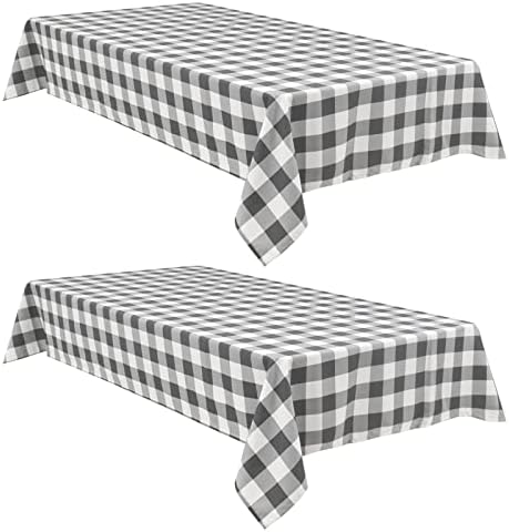 Hiasan Checkered Tablecloth Waterproof 2 Pack 60 x 120 inch Grey and White by Hiasan