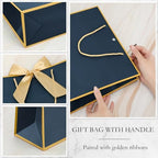 Silkfly 24 Pcs Paper Gift Bags with Handles & Bow Ribbon, Navy Blue, Gold - Image 3