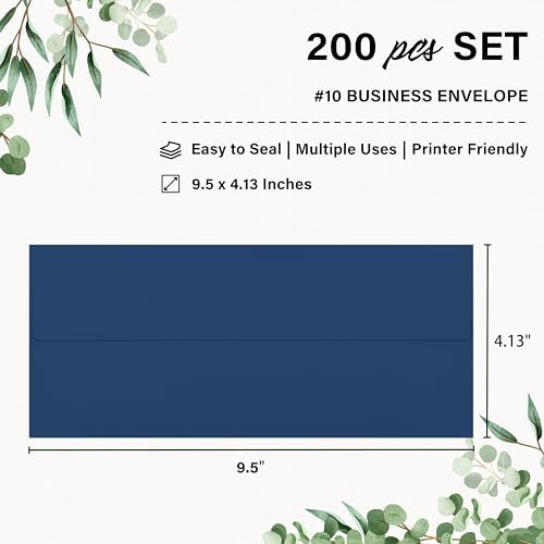 200 Pack #10 Navy Blue Envelopes Letter Size Self Seal Business Envelopes - Image 2