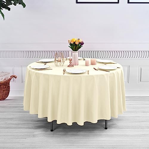 YMHPRIDE 6 Pack Beige Tablecloths - 120 Inch Polyester Round Table Covers, Washable Fabric for Wedding, Party, Dining, Banquet - Image 5