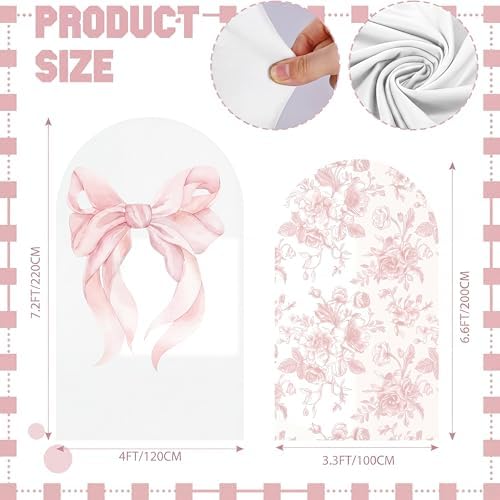 Mindsoft 2 Set Pink Bow Floral Arch Backdrop Cover 7.2ft 6.6ft - Image 2