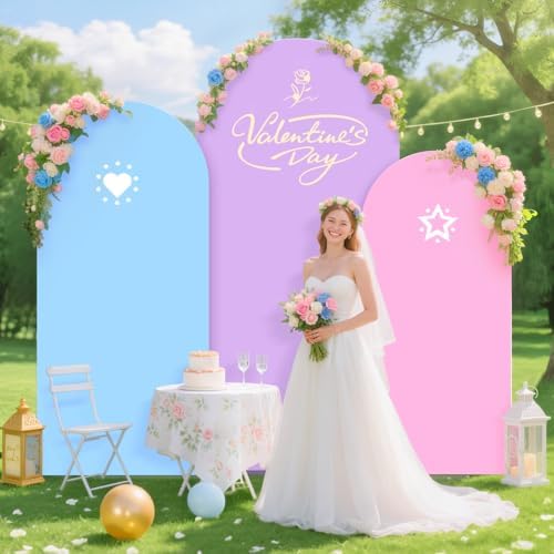 Arch Covers Stretchy Backdrops Set of 3 Wedding Arch Backdrop Cover 7.2FT 6.6FT 6FT Rainbow Arched Stand Cover Chiara Backdrop Covers Arches Spandex for Baby Shower Graduation Wedding Arches Decor - Image 3