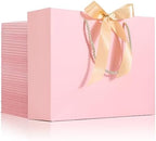 EUSOAR Pink Gift Bags with Ribbon Bow, 50pcs 10.6"x3.1"x8.3" Thank You Gift Bags with Handles, Shopping Wedding Party Favor Paper Bags Gift Treat Bags Bulk for Wedding Baby Shower Guests Bridal by EUSOAR