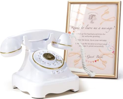 RetroVox Audio Guest Book Wedding Phone Guestbook and Signage Guest Audio Message Book, Vintage Style for Wedding Reception, Bridal Shower, Baby Shower（White & Sign Holder G） by ChooseaFunAudioGuestbookforYourEvent