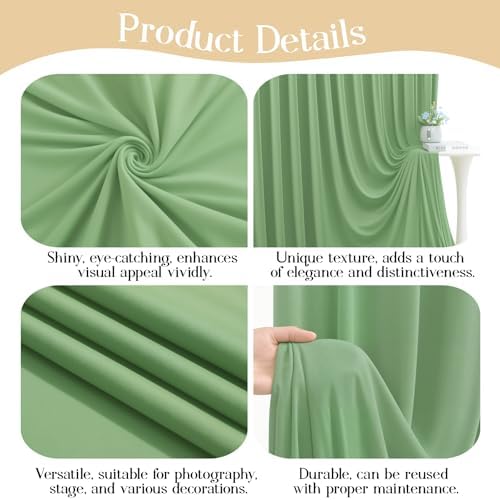 10ft x 10ft Sage Green Backdrop Curtains, Sage Green Drapes Backdrop Fabric - Image 4