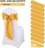 60 Pcs Gold Chair Sashes Satin Chair Bows Sashes for Party, Hotel, Wedding, Reception, Restaurant Event Decoration (7 x 108 inch) - Image 2