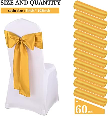 60 Pcs Gold Chair Sashes Satin Chair Bows Sashes for Party, Hotel, Wedding, Reception, Restaurant Event Decoration (7 x 108 inch) - Image 2