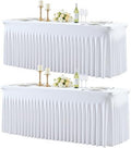 2 Pack White Table Cloth for 6 Foot Rectangle Tables Spandex Fitted Tablecloth 6ft Stretch Table Covers Skirt White Banquet Tablecloths Wrinkle Free Tablecloth for Party Wedding Birthday Event by Tao-GePartyDecorations
