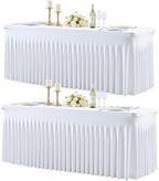2 Pack White Table Cloth for 6 Foot Rectangle Tables Spandex Fitted Tablecloth 6ft Stretch Table Covers Skirt White Banquet Tablecloths Wrinkle Free Tablecloth for Party Wedding Birthday Event by Tao-GePartyDecorations