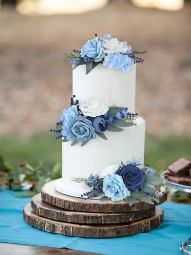 Rinlong 3Pcs Premade Cake Flowers, Navy Blue Wedding Cake Decor - Image 6