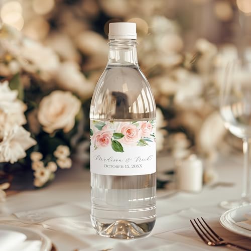 Personalized Water Bottle Labels with Choice of 30 Flower Styles - Choose Font and Pre-Made Phrases or Design Custom Text - LABELS ONLY (016 Pink and White Flowers, 2 inch (8.5x2")) - Image 2
