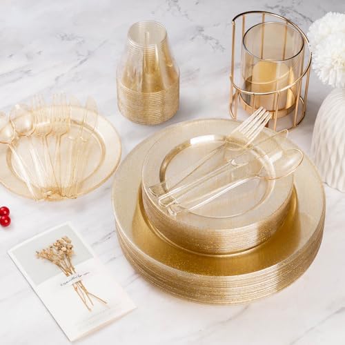 Goodluck 600 Piece Gold Glitter Disposable Plates for 100 Guests - Image 5