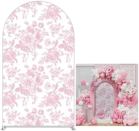 Peach Pink Floral Arched Backdrop Covers Double-Sided Stretchy Arch Stand Cover for Girls Birthday Baby Shower Fiesta Party Decoration Supplies(No Stand!) - Image 5